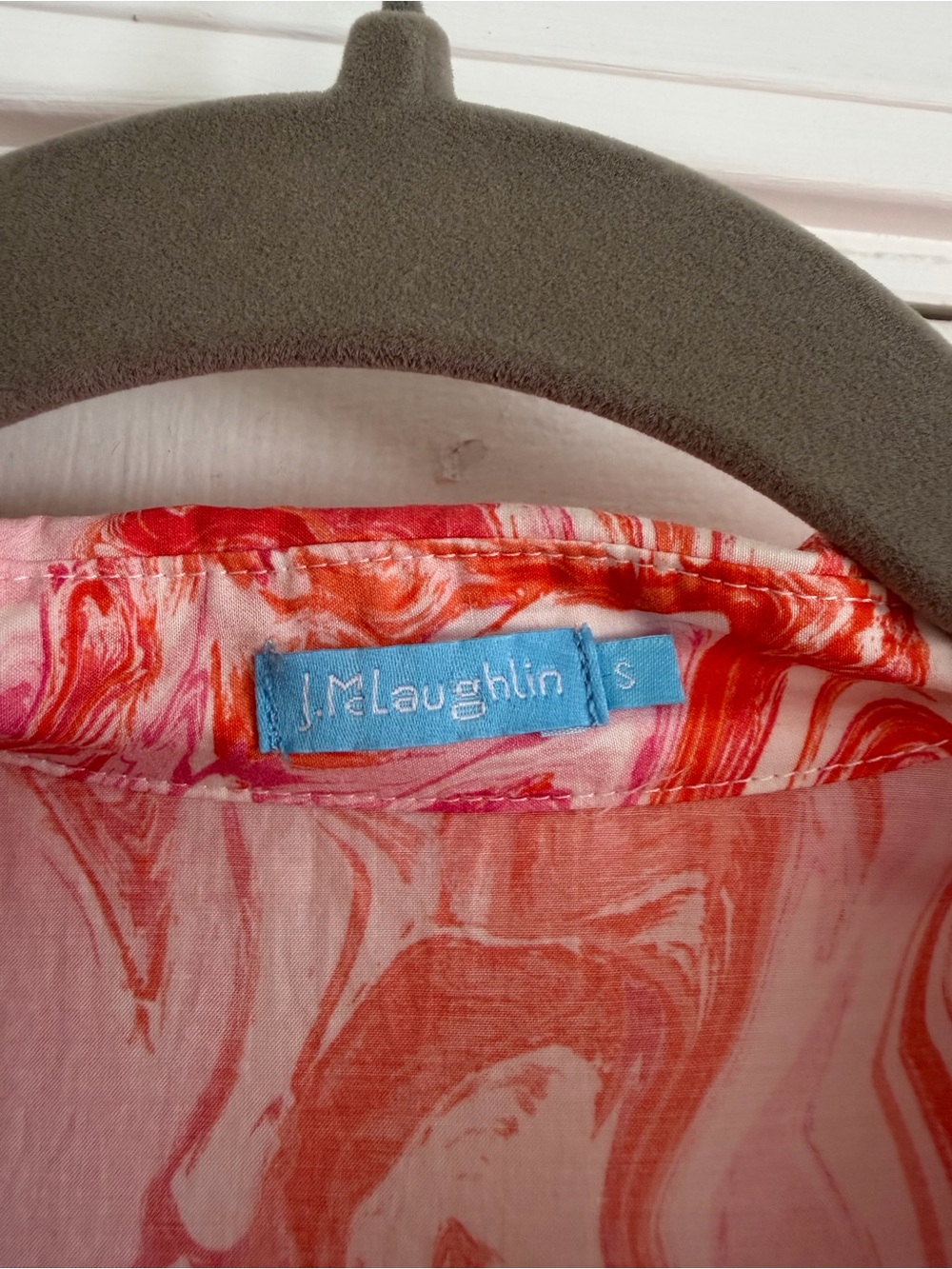J. McLaughlin Janelle Silk Cotton Swirl Tiered Dress Marble Pink Coral Pockets - Picture 4 of 7